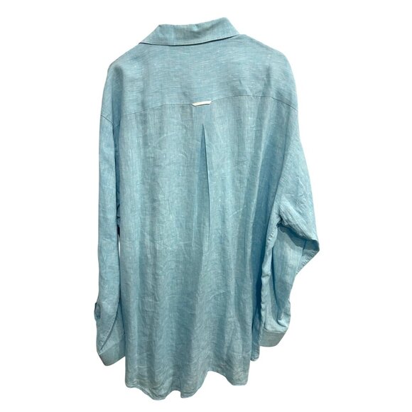MINE Mens Light Blue Long Sleeve Linen Button-Up Shirt Size 2XB - Picture 2 of 8